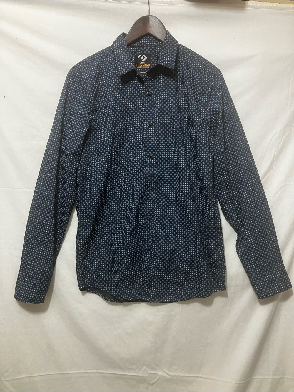 Elevate Navy Micro-Print Button-Down Shirt by